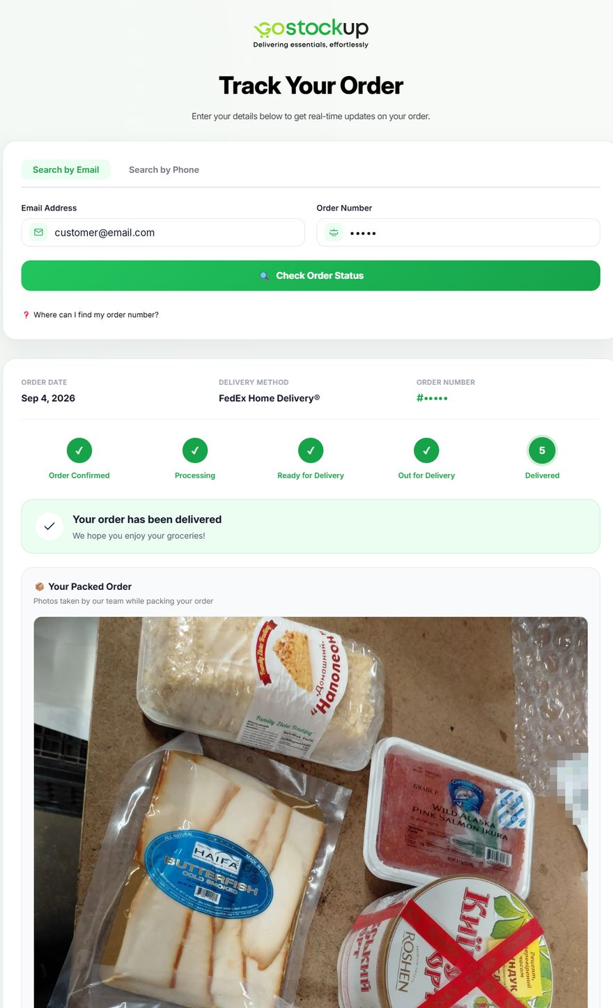 Страница отслеживания заказа Gostockup: пять статусов и фото собранного заказа